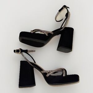 Top Moda Comfort 4"Heel Sandals Women's SZ 6.5 Rhinestone Ankle Strap Square Toe